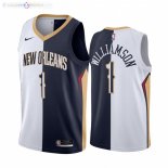 Maillot NBA Nike New Orleans Pelicans NO.1 Zion Williamson Blanc Marine Split Edition 2021