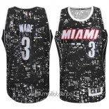 Maillot Miami Heat Ville Lumières No.3 Wade Noir