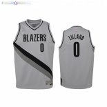 Maillot NBA Enfant Earned Edition Portland Trail Blazers NO.0 Damian Lillard Gris 2021