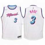Maillot Enfants Miami Heat NO.3 Dwyane Wade Nike Blanc Ville 2018